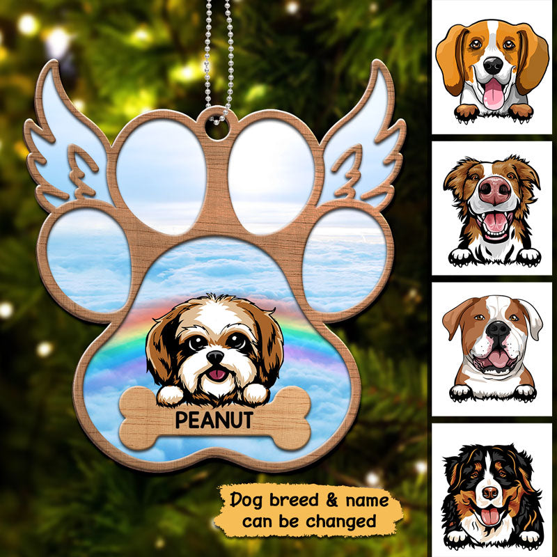 Peeking Dogs Paw Angel Wings Memorial Personalized Wooden Ornament