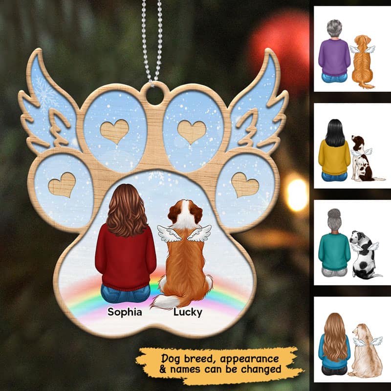 Forever In My Heart Paw Wings Dog Memorial Personalized Wooden Ornament