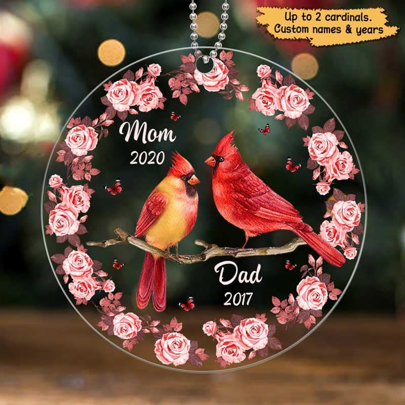 Cardinal Floral Frame Memorial Personalized Acrylic Ornament