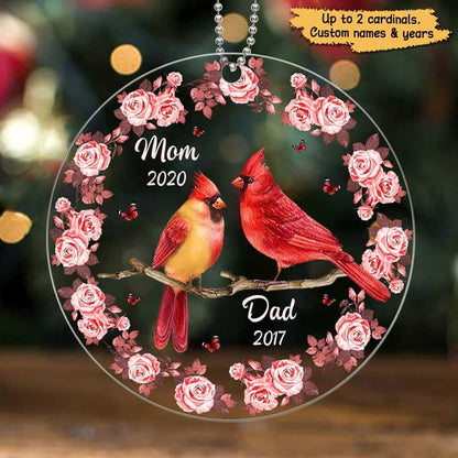 Cardinal Floral Frame Memorial Personalized Acrylic Ornament