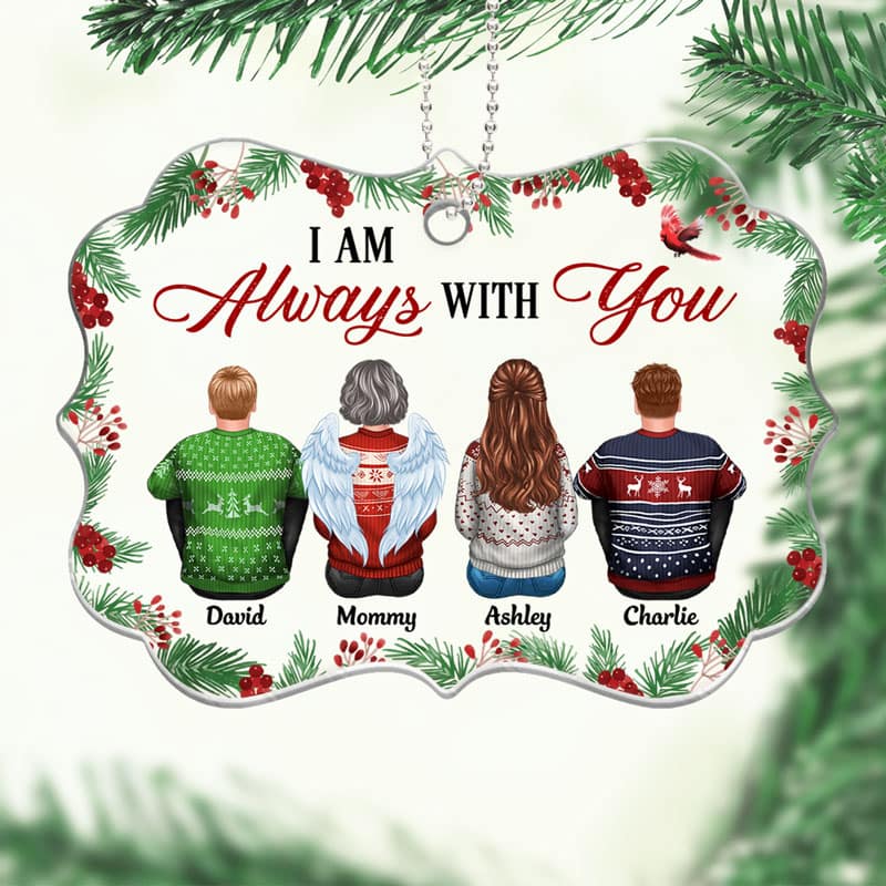 Christmas Holly Branch Family Sitting Memorial Personalized Acrylic Ornament