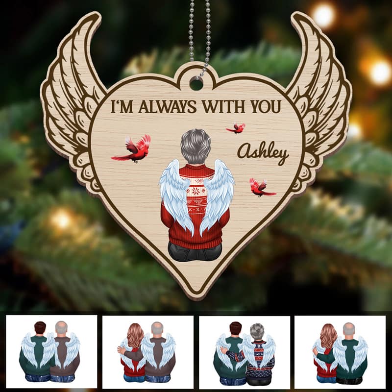 Always With You Heart Wings Memorial Personalized Wooden Ornament