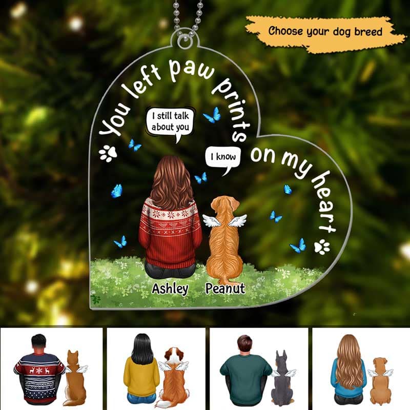 Girl And Dogs Memorial Butterfly Personalized Acrylic Ornament