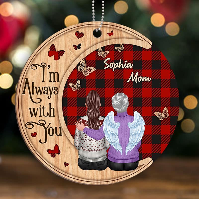 Checkered Pattern Always With You Family Memorial Personalized Wooden Ornament
