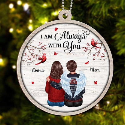 Cardinal Family Sitting Berry Branch Memorial Personalized Wooden Ornament