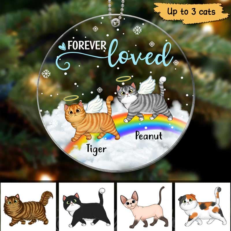 Walking Fluffy Cats Memorial Personalized Acrylic Ornament