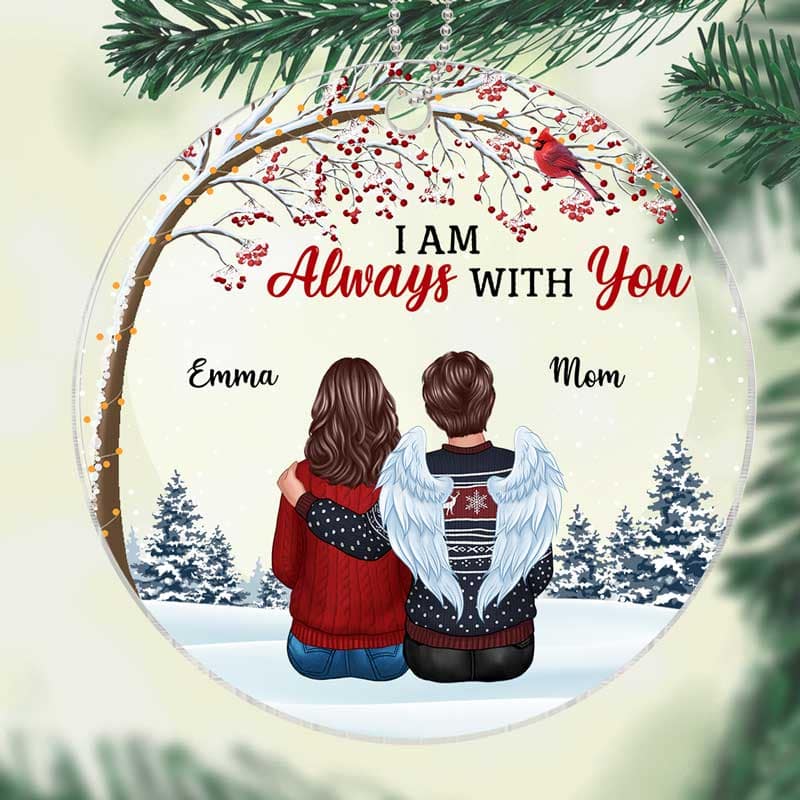 Cardinal Berry Tree Always With You Family Memorial Circle Personalized Acrylic Ornament