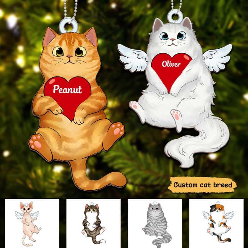 Fluffy Cat Personalized Christmas Wooden Ornament