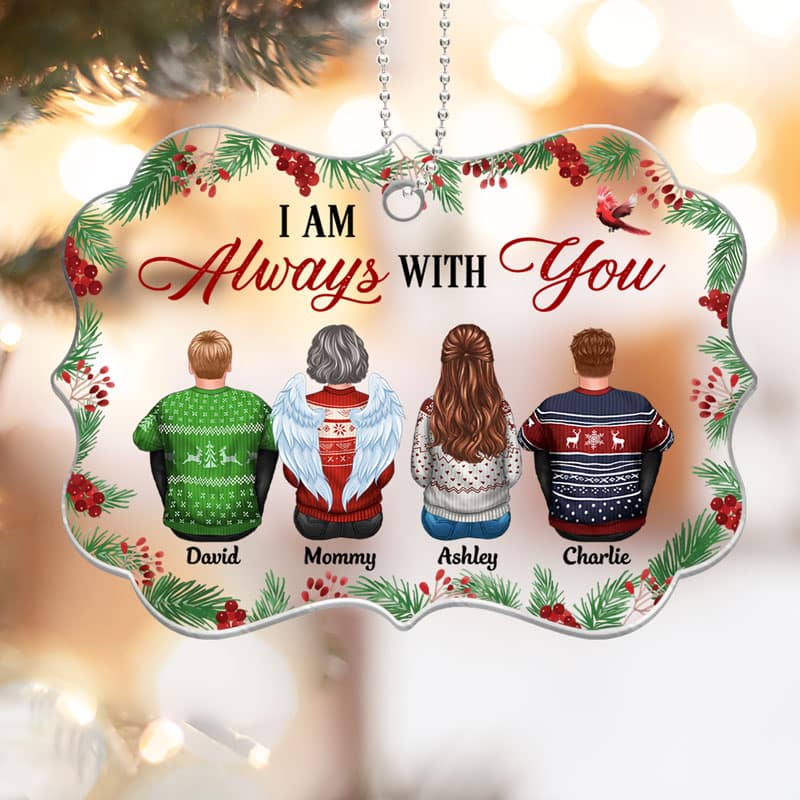 Christmas Holly Branch Family Sitting Memorial Personalized Acrylic Ornament