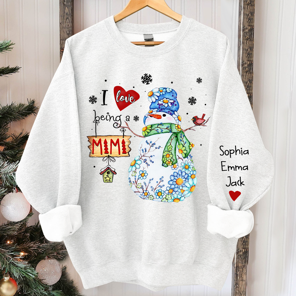 I love being mimi snowman flower And Grandkids Merry Christmas Sweatshirt