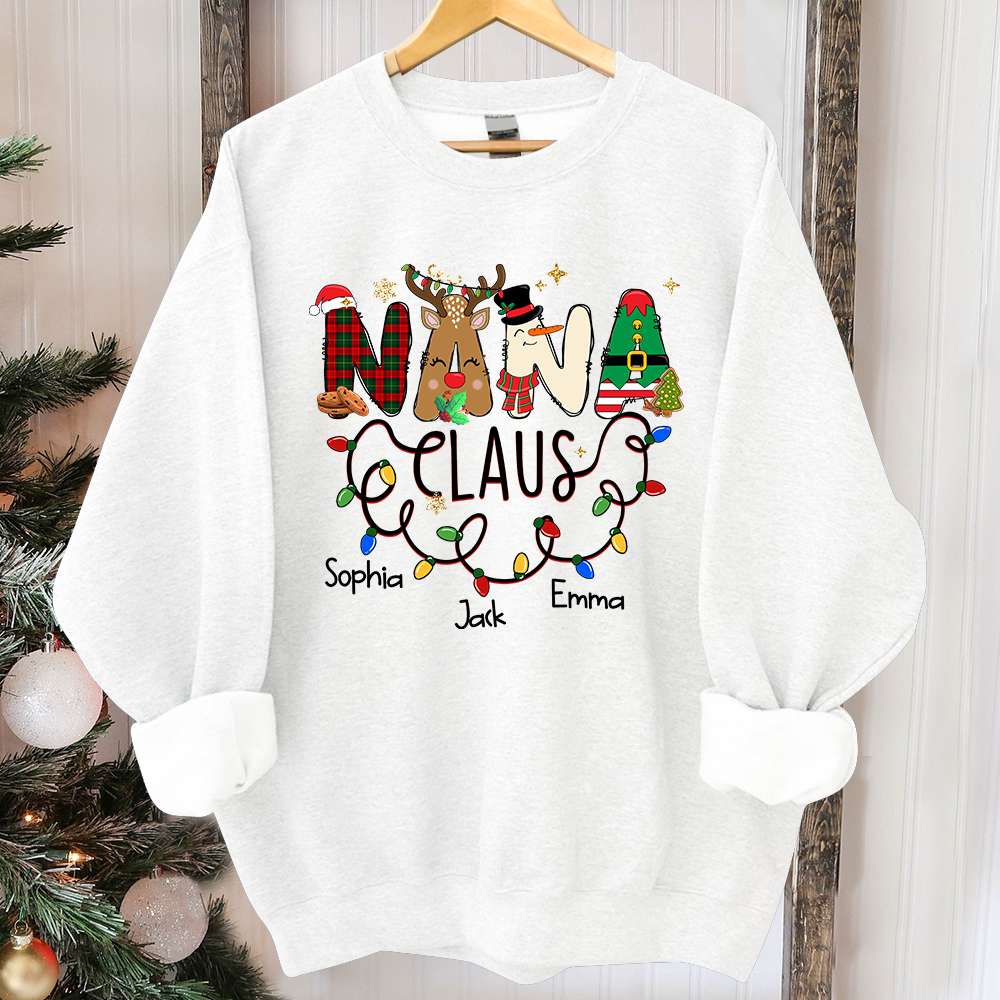 Personalized Nana claus With Grandkids Merry Christmas Sweatshirt