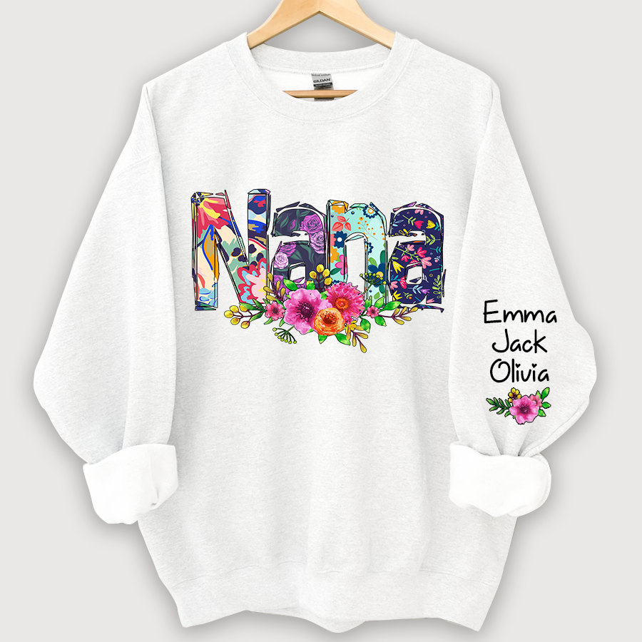 Nana, Grandma Foral And Grandkids Sweatshirt