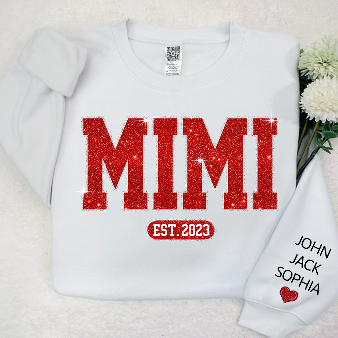 Glitter Custom Name Mimi Nana Grandma Est And Kids Sweatshirt