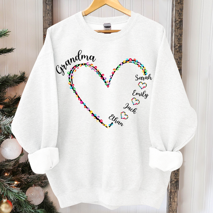 Personalized Grandma Heart Light With Grandkids Merry Christmas Sweatshirt