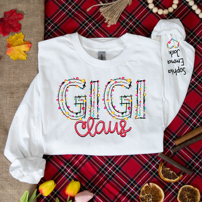 Gigi Claus Christmas lights And Grandkids Christmas Merry Longsleeve