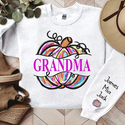 Personalized Gigi Grandma Painted Pumpkin Fall Sweatshirt