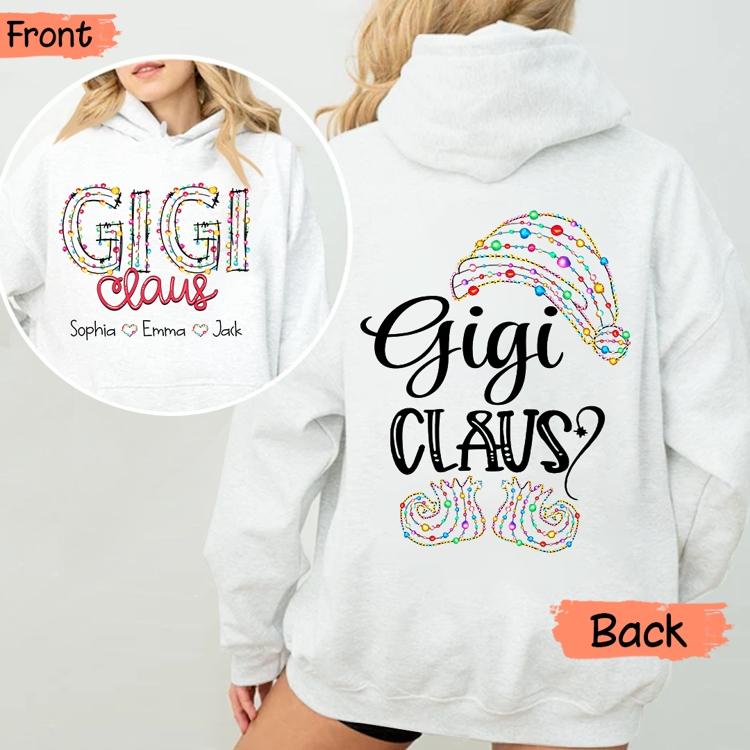 Personalized Gigi Claus Hoodie - Gigi claus with Grandkid's Names Hoodie