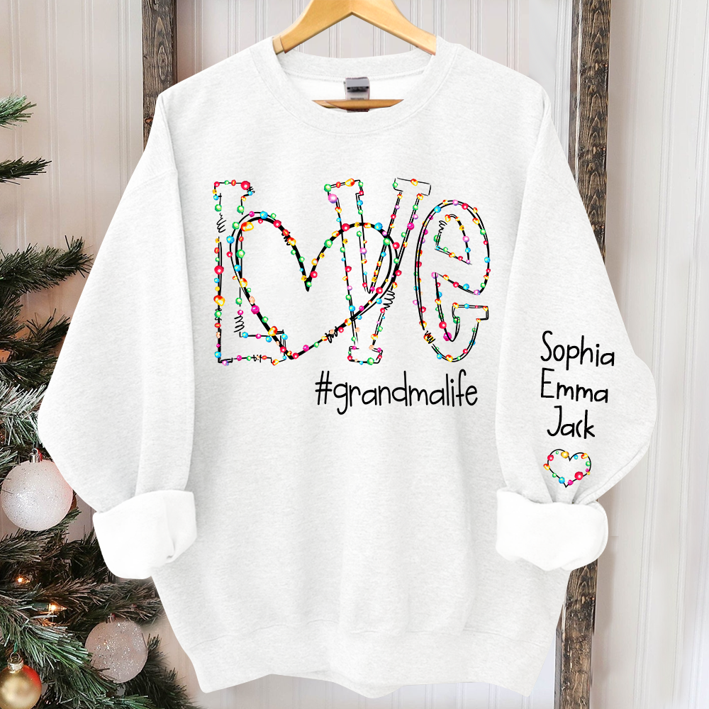 Love grandmalife Christmas lights And Grandkids Christmas Merry Sweatshirt