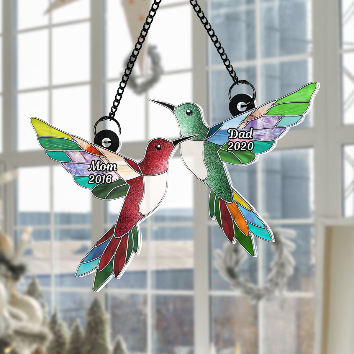 Stained Glass Hummingbirds Memorial Personalized Suncatcher