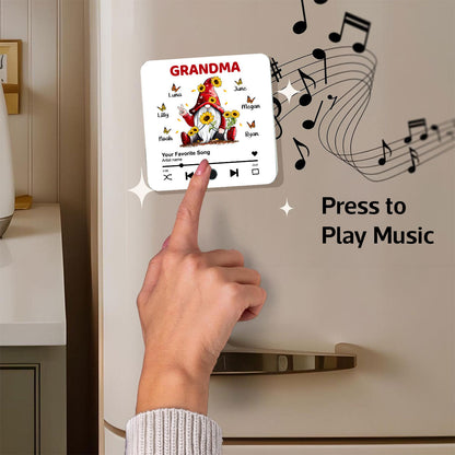 Sunflower Gnome Butterflies Grandma With Grandkids Personalized Music Fridge Magnet, Heartfelt Mother's Day Gift For Mom For Grandma