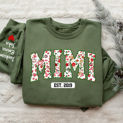 Mimi Flower Pattern Sweatshirt, Custom Grandma With Kids, Grandma Gift TH Sweatshirt