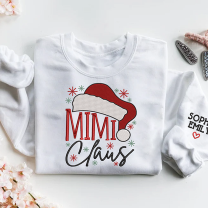 Embroidery Mimi Claus Christmas And Grandkids Sweatshirt