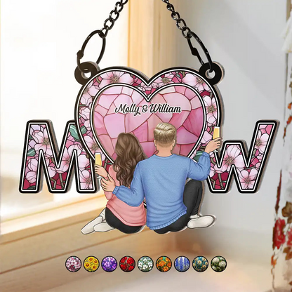 Couple Love Initial Flower Names - Personalized Window Hanging Suncatcher Ornament