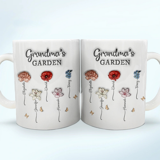 Grandma's Garden Birth Flowers - 3D Inflated Effect Printed Mug, Personalized White Edge-to-Edge Mug