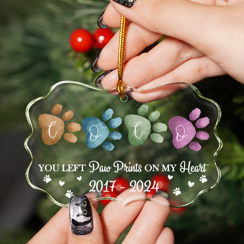 Memorial Dog Cat You Left Paw Prints On My Heart - Personalized Medallion Acrylic Ornament