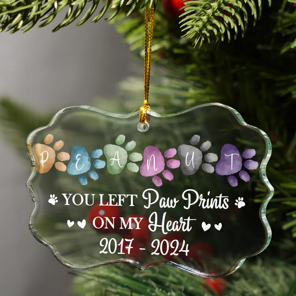 Memorial Dog Cat You Left Paw Prints On My Heart - Personalized Medallion Acrylic Ornament