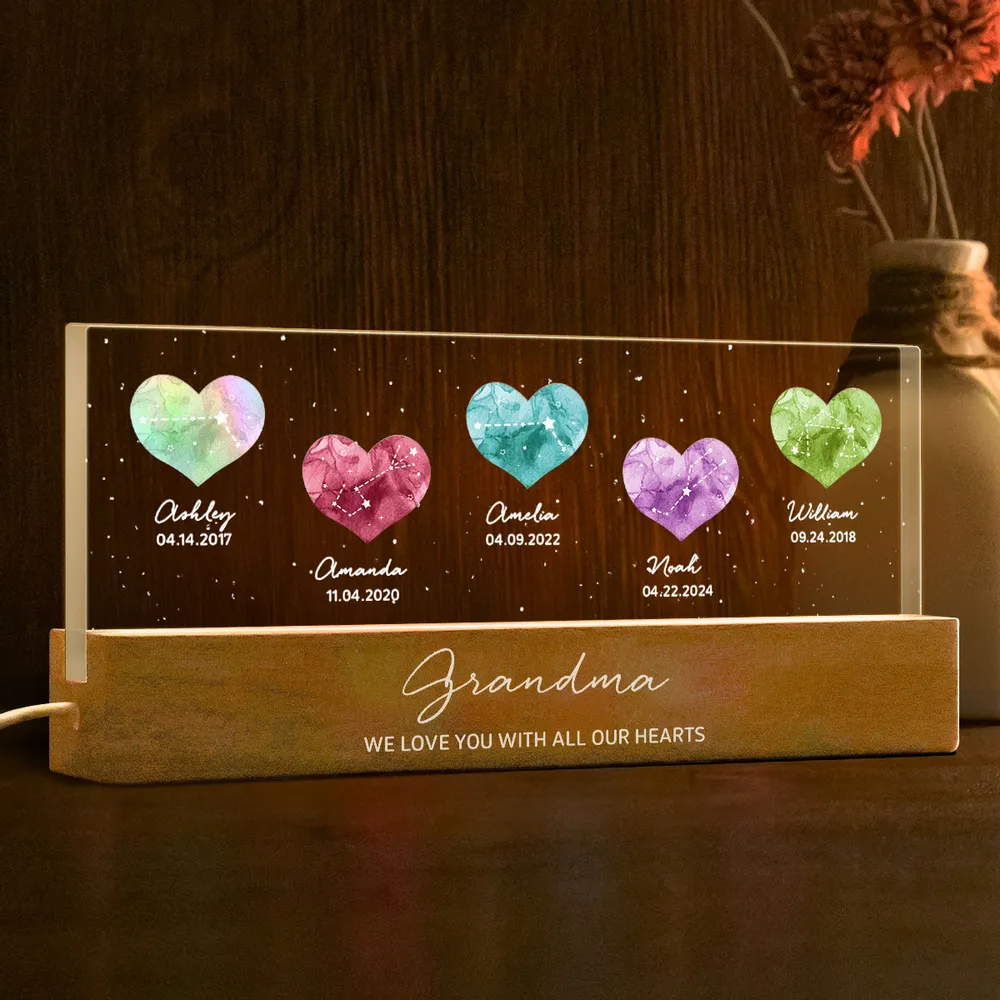 Birthstone Constellations Personalized Acrylic Block LED Night Light, Mother's Day Gift, Grandparents Day Gift, Gift for Her, Mom Gift, For Grandma