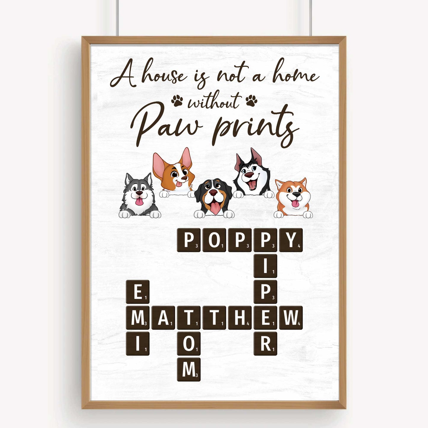 Home With Paw Prints Peeking Dog Cat Crossword Puzzle Art Personalized Poster