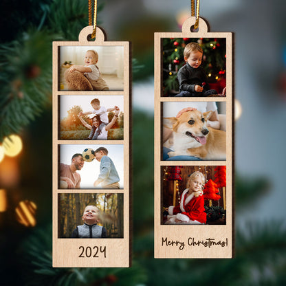 Family Couple Sisters Besties Photo Strip Ornament, Personalized Photo Strip Christmas Ornament, 2-Layered Wooden Ornament