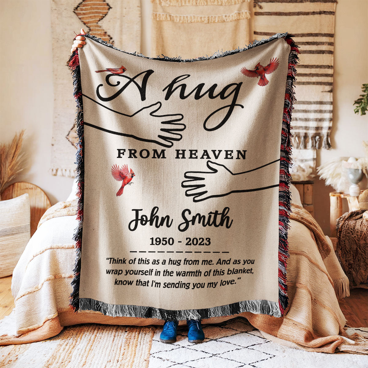 A Hug From Heaven Memorial Keepsake Personalized Tapestry Woven Blanket