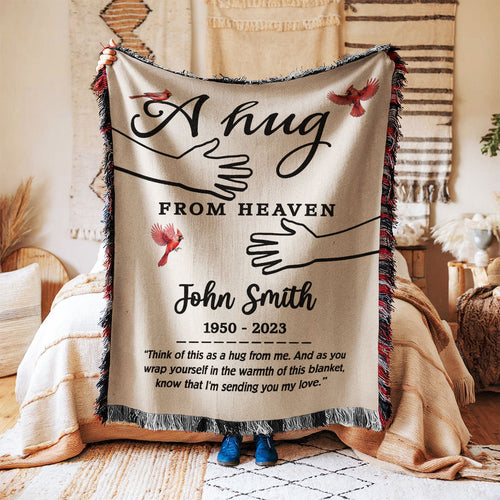 A Hug From Heaven Memorial Keepsake Personalized Tapestry Woven Blanket