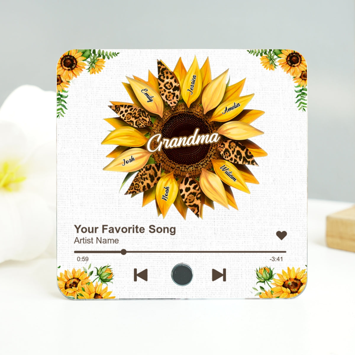 Nana Mom Sunflower Personalized Music Fridge Magnet, Heartfelt 2025 Mother's Day Birthday Gift For Mom