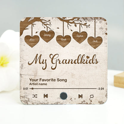 Grandkids Make Life More Grand Hanging Hearts Personalized Music Fridge Magnet, Mother's Day Gift for Grandma
