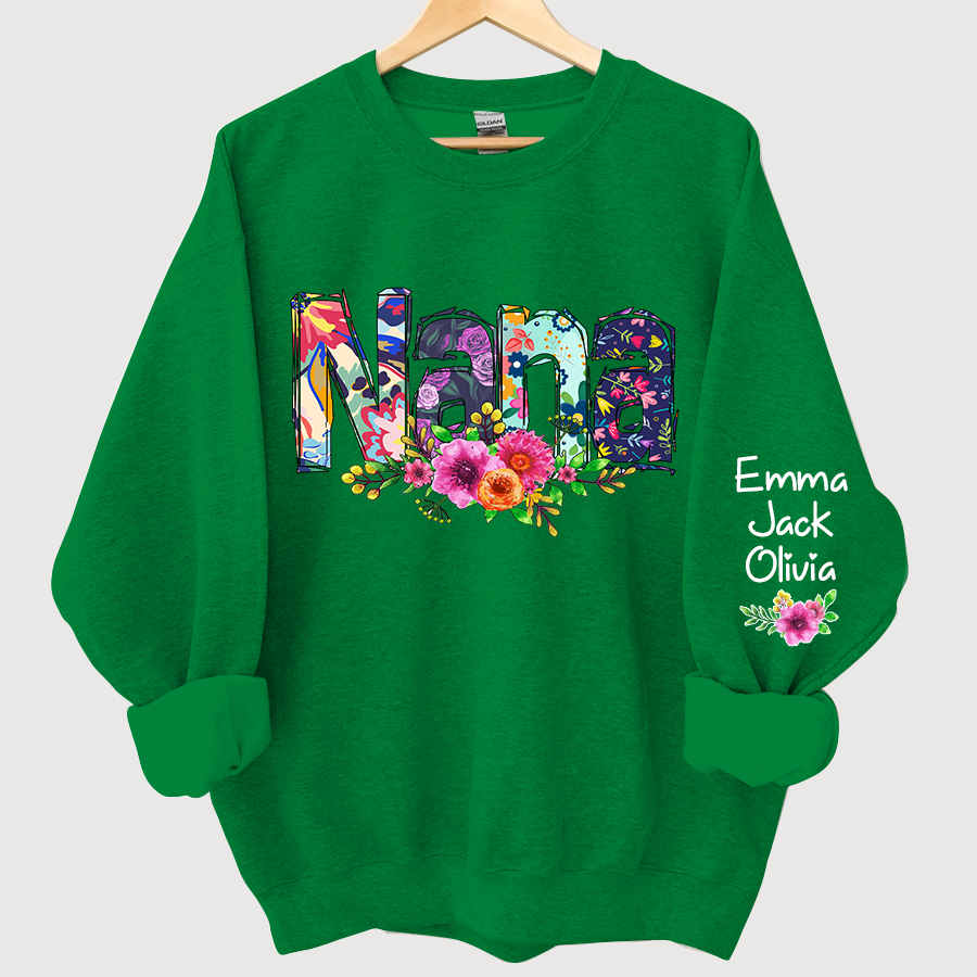 Nana, Grandma Foral And Grandkids Sweatshirt