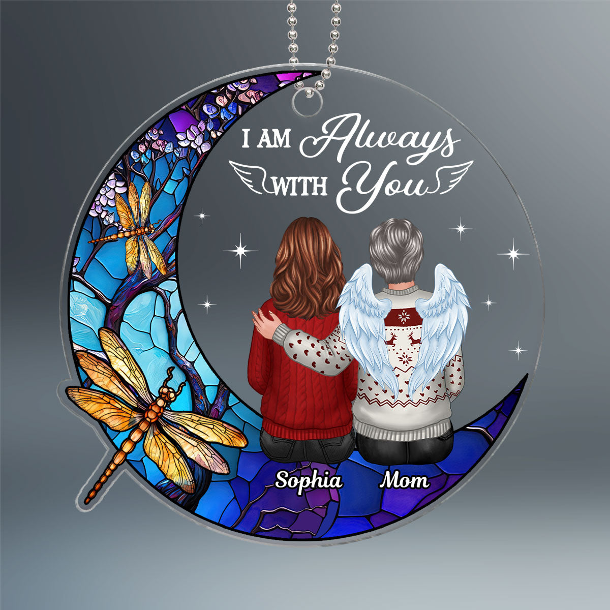Stained Glass Moon Dragonflies Always With You Family Remembrance Memorial Keepsake Christmas Personalized Acrylic Ornament