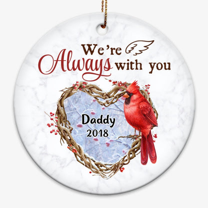 Always With You Heart Berry Branch Cardinals Memorial Personalized Circle Ornament
