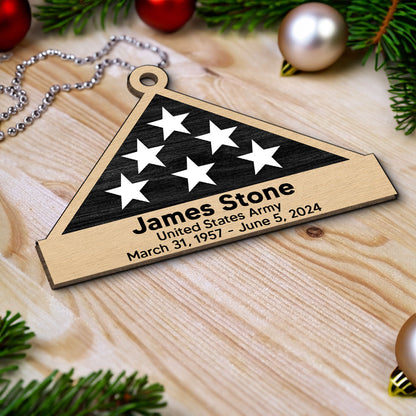 Memorial Honor Sympathy Gift Folded Flag Photo Inserted Personalized Double-Sided Wooden Ornament