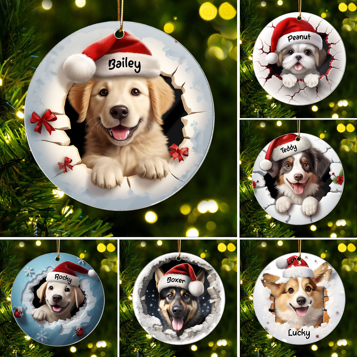 Dog Breaking Through Funny Christmas Personalized Acrylic Ornament