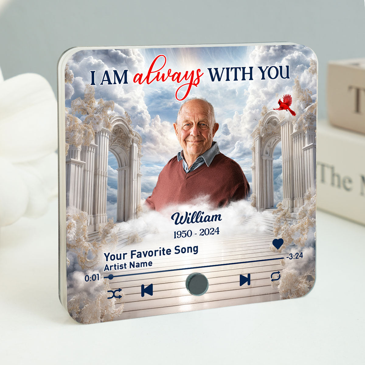 Memorial Upload Photo Heaven Gate Sky Personalized Music Fridge Magnet, Sympathy Keepsake, Remembrance Gift