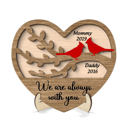 Cardinals Heart Dad Mom Memorial Personalized 2-Layer Wooden Plaque