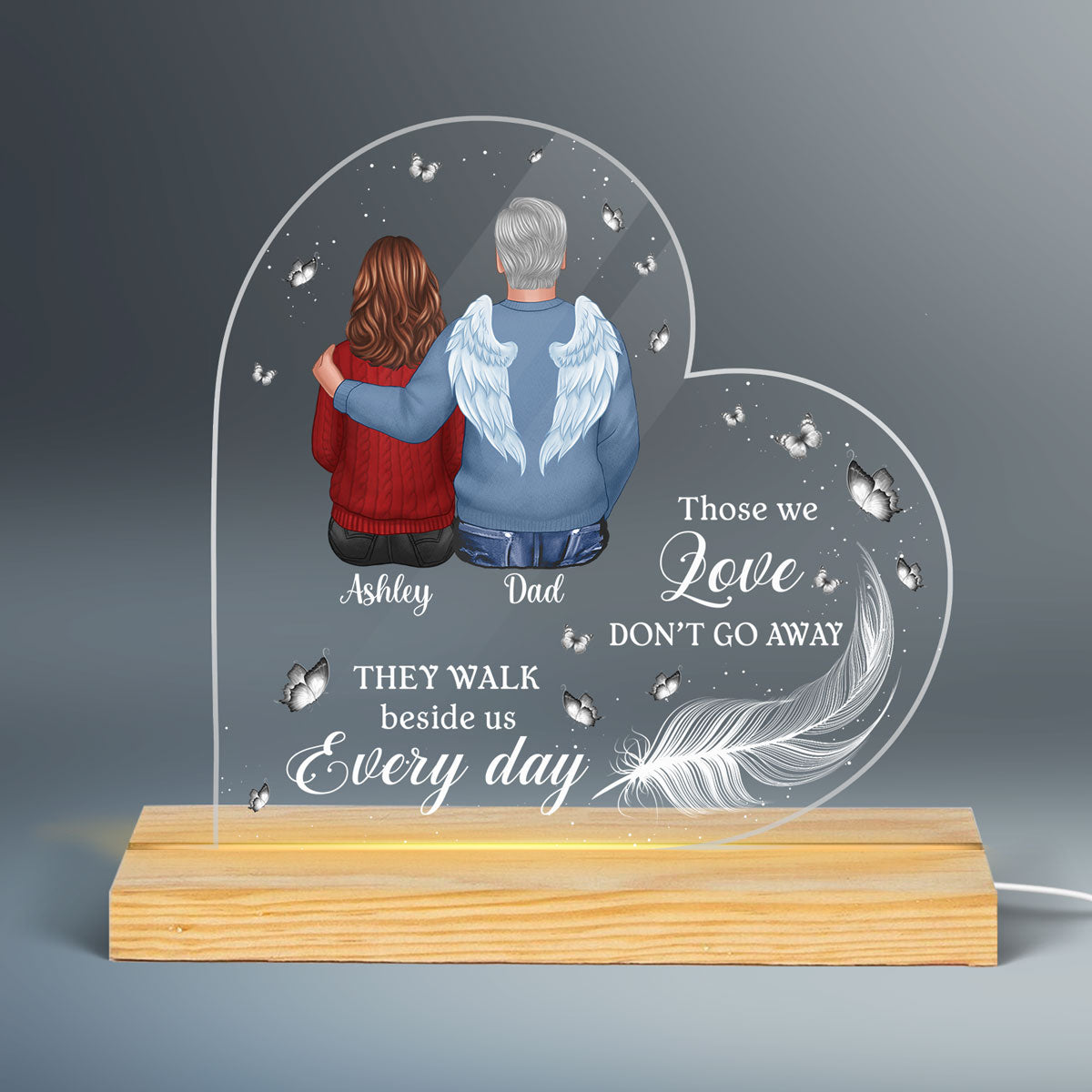 Memorial Family White Feather And Butterflies Personalized Custom Shape LED Night Light