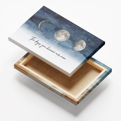 Starry Night Custom Birth Moon Phase The Day You Became Our Mom Personalized Canvas Print, Mother's Day Gift