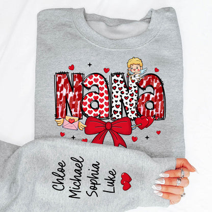 Grandma Valentine Personalized Sleeve Printed Sweatshirt, Valentine's Day Gift For Grandma