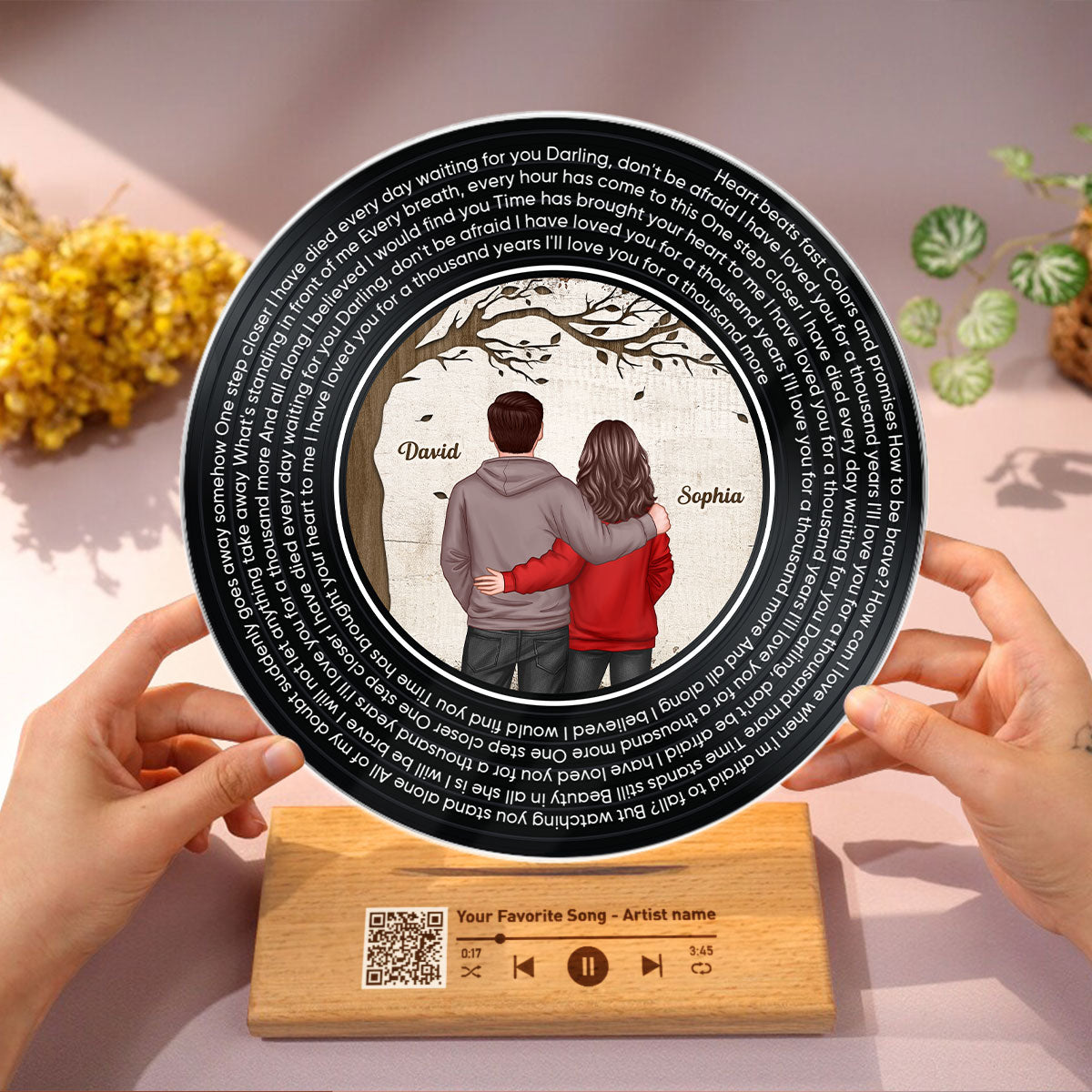 Favorite Place In The World Couple Standing Back View Personalized Vinyl Lyrics Record - Acrylic Song Plaque - Valentine's Day Gift, Anniversary Gift For Couple, For Him, For Her, Husband, Wife
