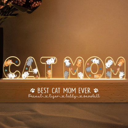 Cute Cat Mom Personalized LED Night Light, Gift For Cat Mom