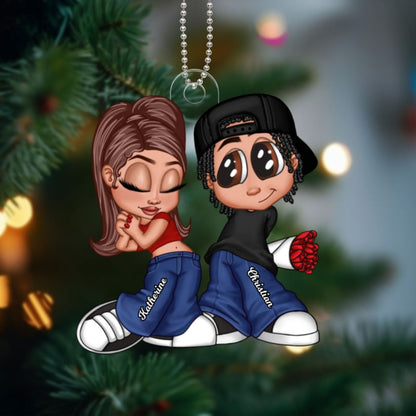 Y2K Couple Personalized Acrylic Ornament, Christmas Gift For Him For Her